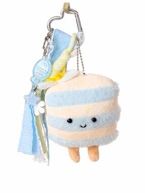 Plush Macaron Keychain Bag Charm - Blue & Cream